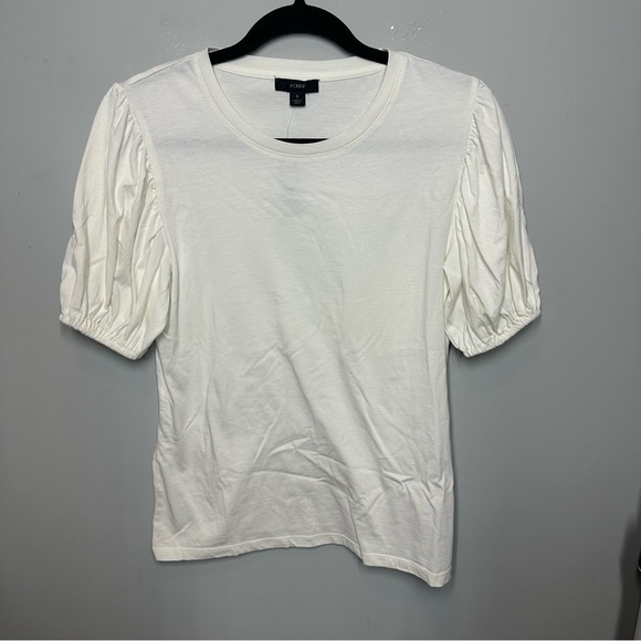 J.Crew Women's White Puff Sleeve Round Neck Top in Ivory - Picture 1 of 5